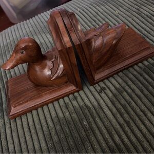 Vintage carved wood duck bookends- Made In India